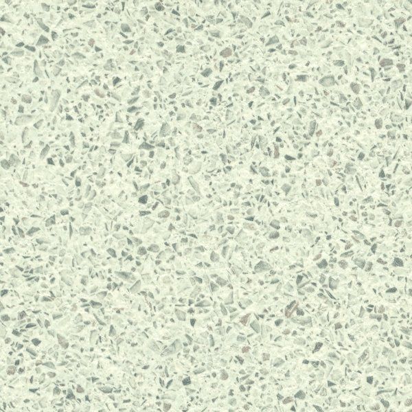 A close-up of a speckled, light cream and gray terrazzo pattern with small, multi-colored stone chips.
