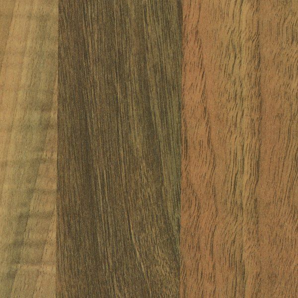 A close-up of three vertical wood grain panels featuring varying shades of brown, tan, and dark olive-green.