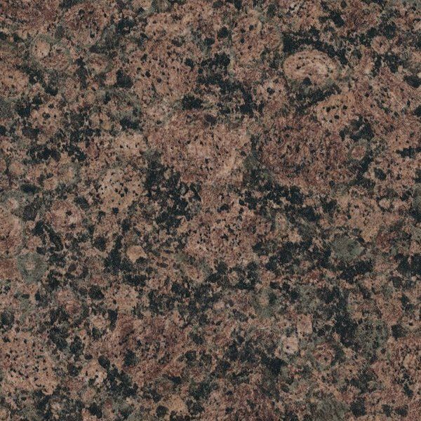 A close-up texture of polished granite with mottled brown, black, and tan mineral patterns.