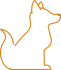 Outline of an orange dog sitting.