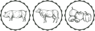 Icons for Pork, Beef and vegetables