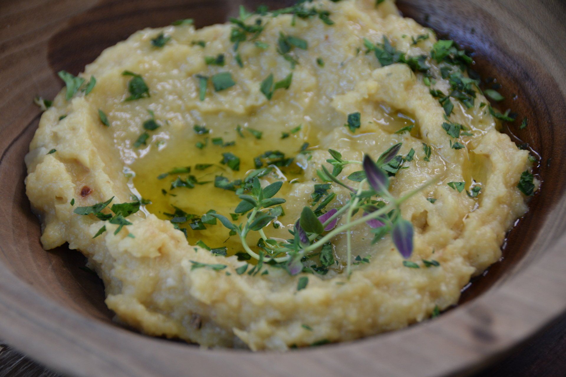 Bowl of roasted garlic puree