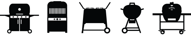 Assortment of Grilling appliances including smoker, ceramic grill and electric grill