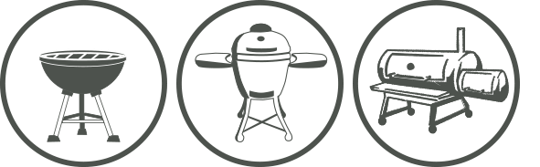 Assortment of Grilling appliances including a smoker and ceramic grill