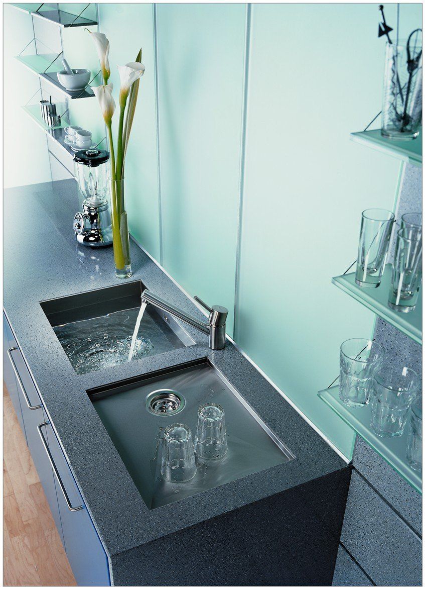 Black colour quartz surface installed on the storage cabinets