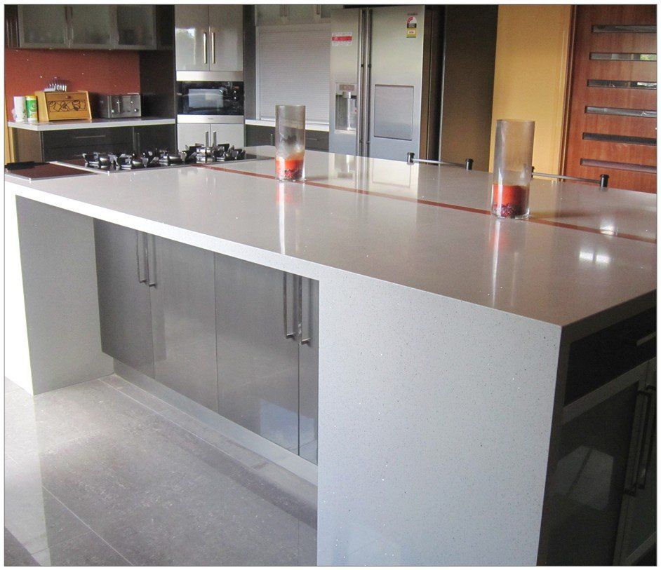 White colour quartz surface installed on the storage cabinets