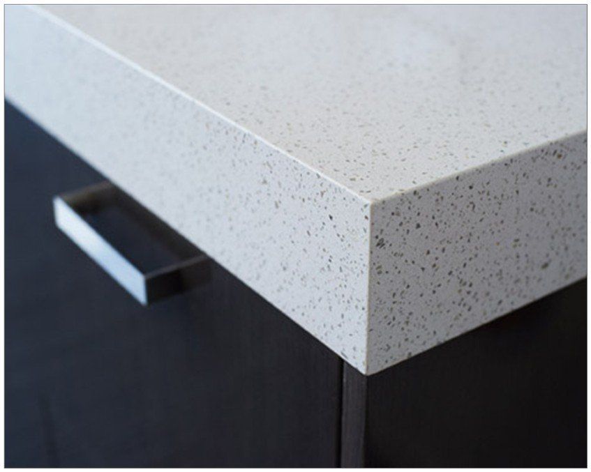 White colour quartz surface installed on the storage cabinets