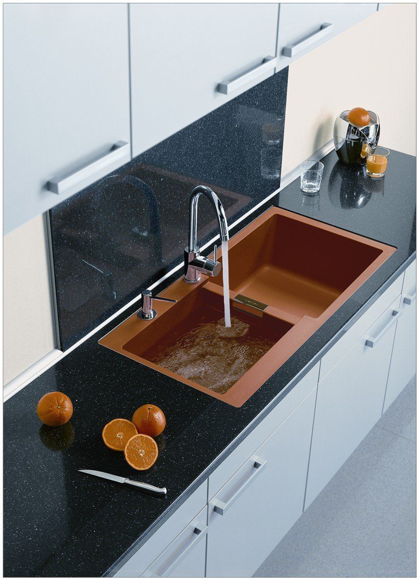 Black colour quartz surface installed on the storage cabinets