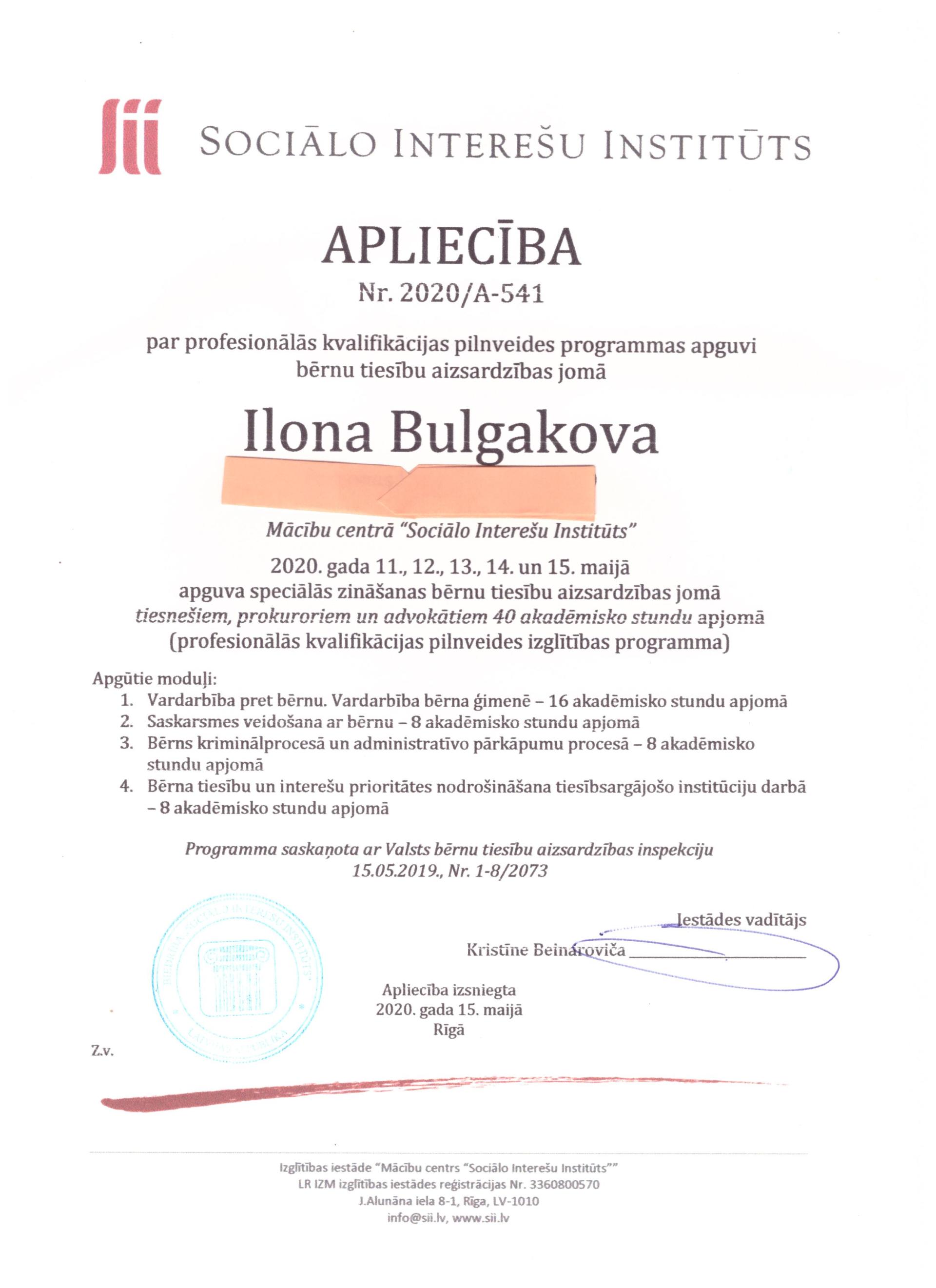 Attorney at Law Ilona Bulgakov participated and mastered the professional development program