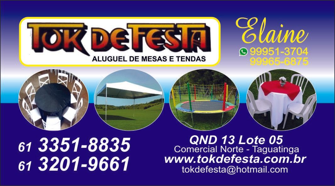 Um cartão de visita para tok de festa mostra mesas e cadeiras