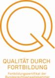 Orange circular “Q” logo with the German text “Qualität durch Fortbildung” underneath.