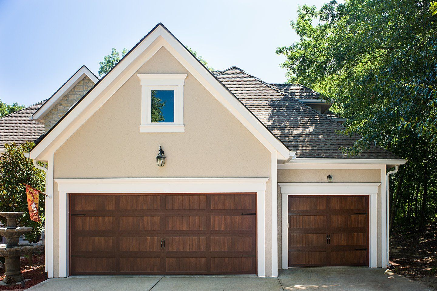 wood garage doors on modern home