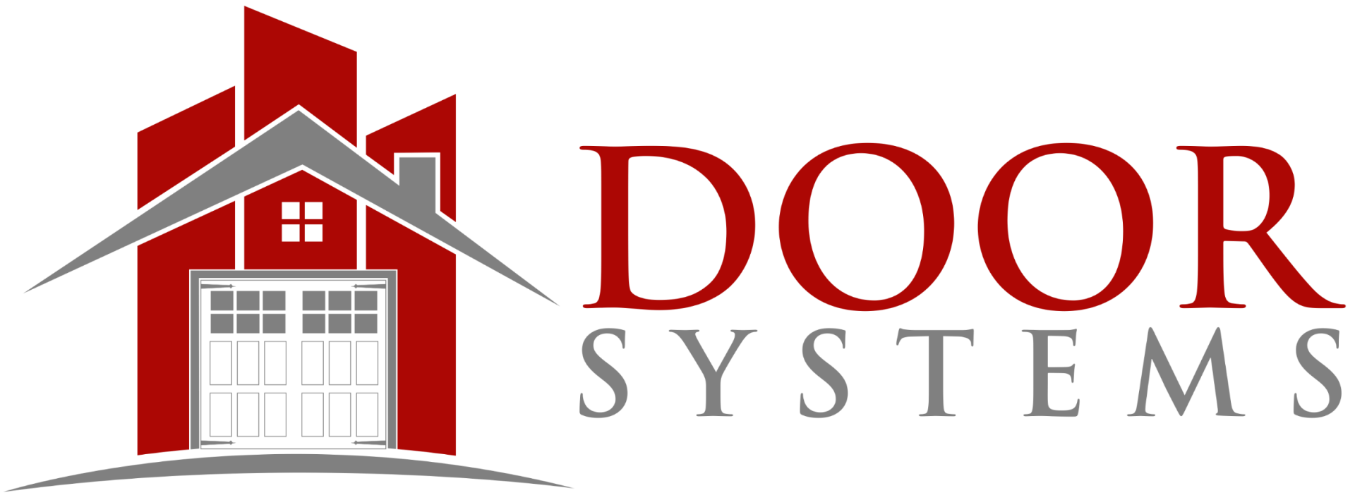 Door Systems logo with red house and garage icon, red and gray text on white background