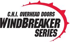 C.H.I. Overhead Doors Windbreaker Series logo with bold black text and red swoosh