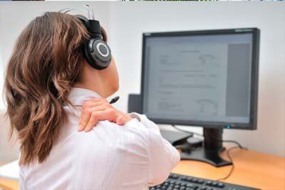Call Center Woman Having Neck Pain | Coastal Neurology, Inc. | Daytona Beach Call Center Woman Having Neck Pain | Coastal Neurology, Inc. | Daytona Beach