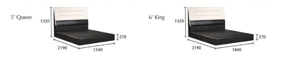 Diagram of a bed frame with size measurements for Queen and King beds.