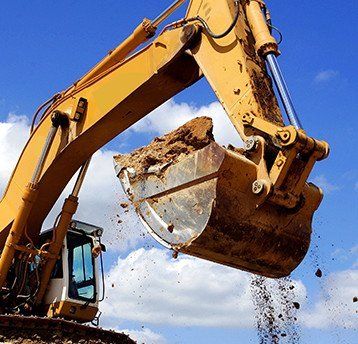 Excavator, blue background — Excavation in Sunshine Coast, QLD