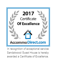 A certificate of excellence is awarded to sandalwood guest house