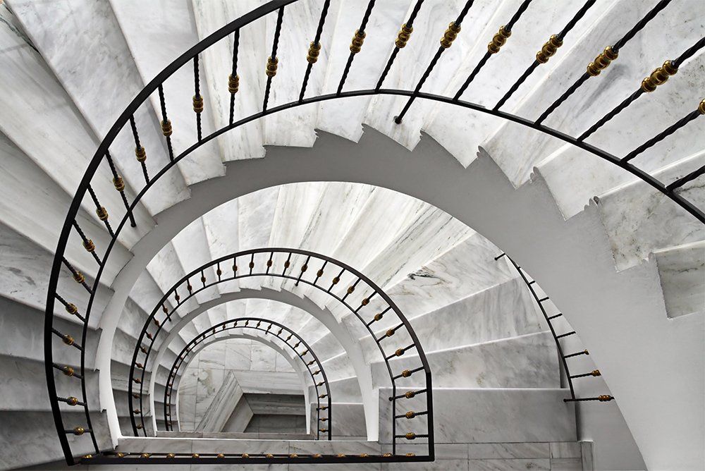 Detail of the spiral staircase in the hotel
