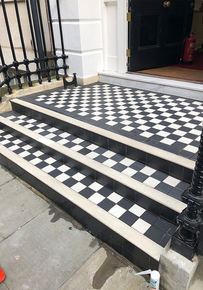 after cleaning exterior marble stairs