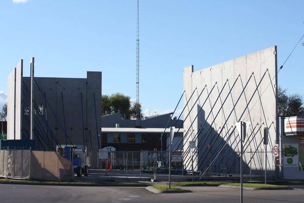 a trall building with supports