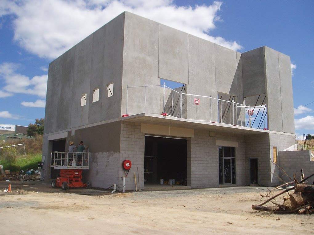 the concrete frame of a building