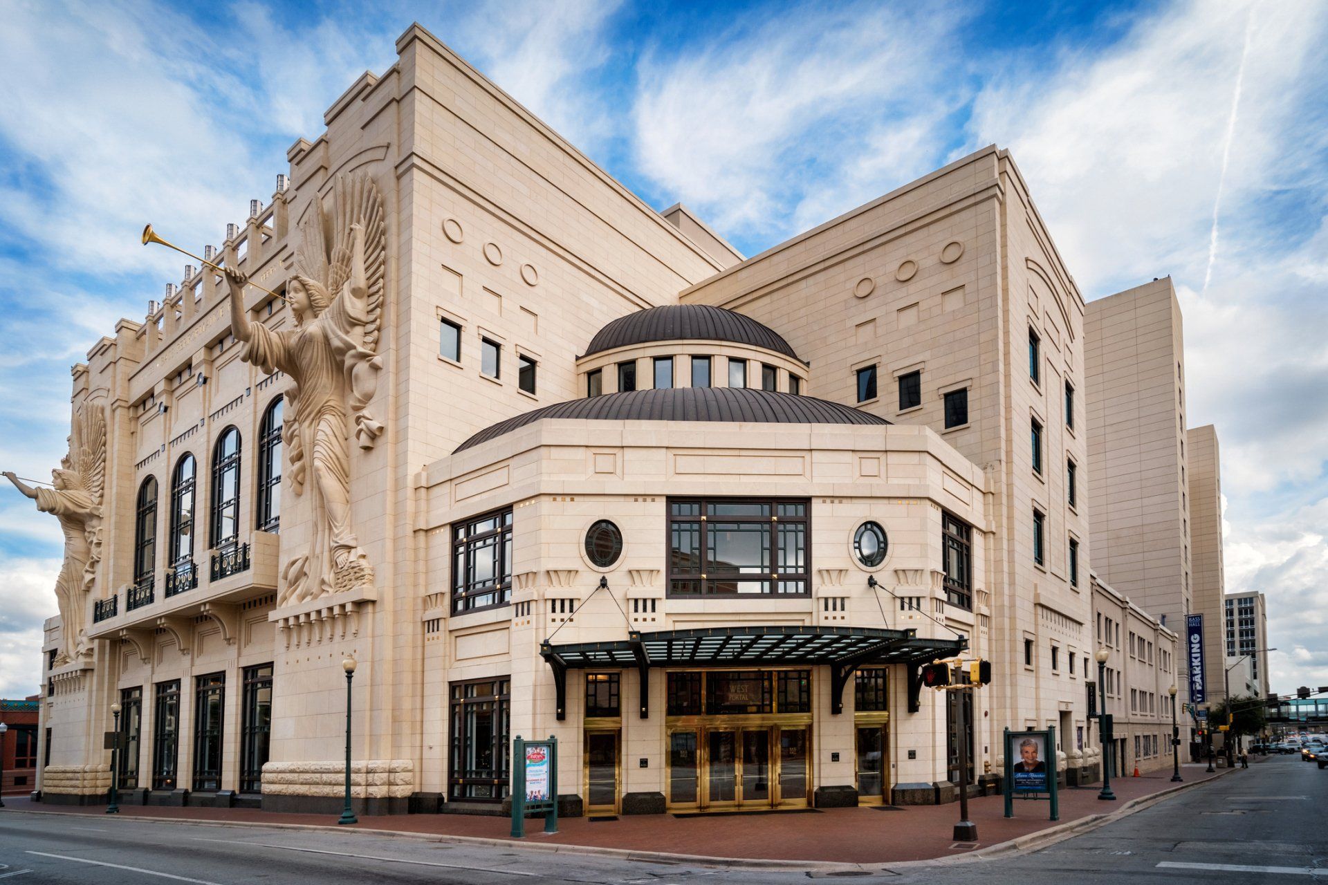 The facade of the landmark Nancy Lee and Perry R. Bass Performance Hall