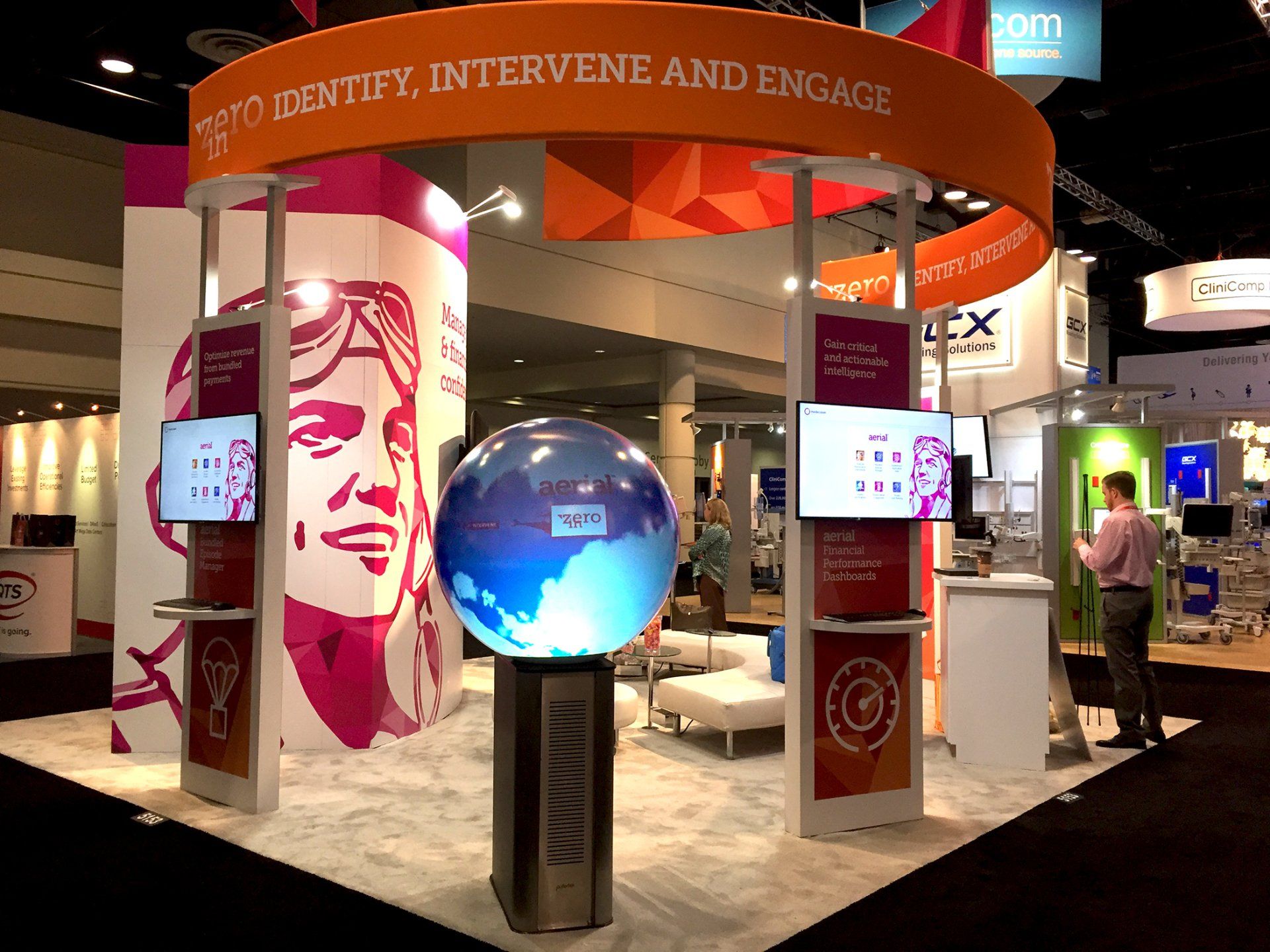 Pufferfish 900mm Interactive Display at Aerial Tradeshow Booth.