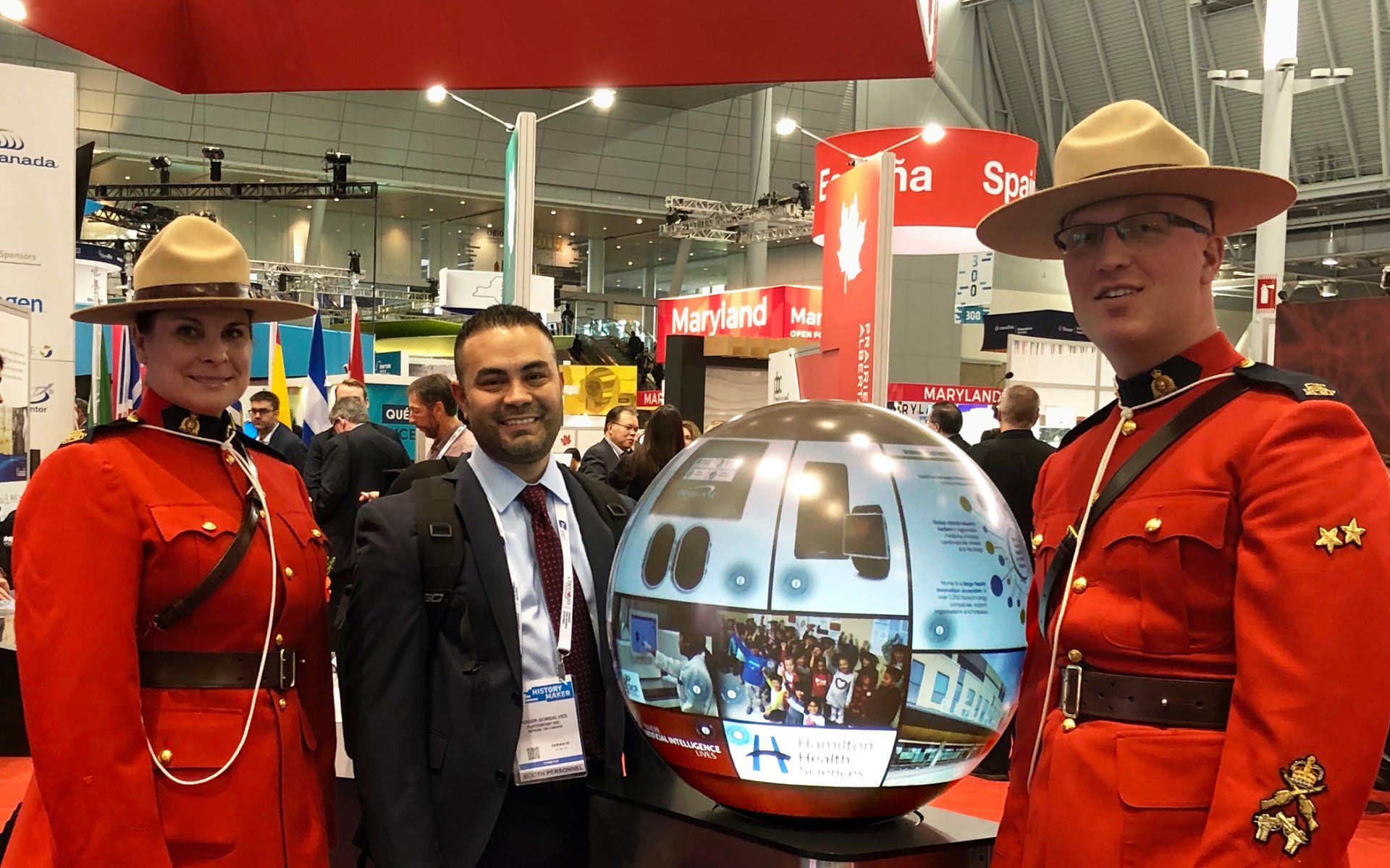 Pufferfish Interactive Display flanked by RCMP Officers.