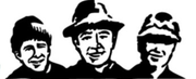 A black and white drawing of three men wearing hats.