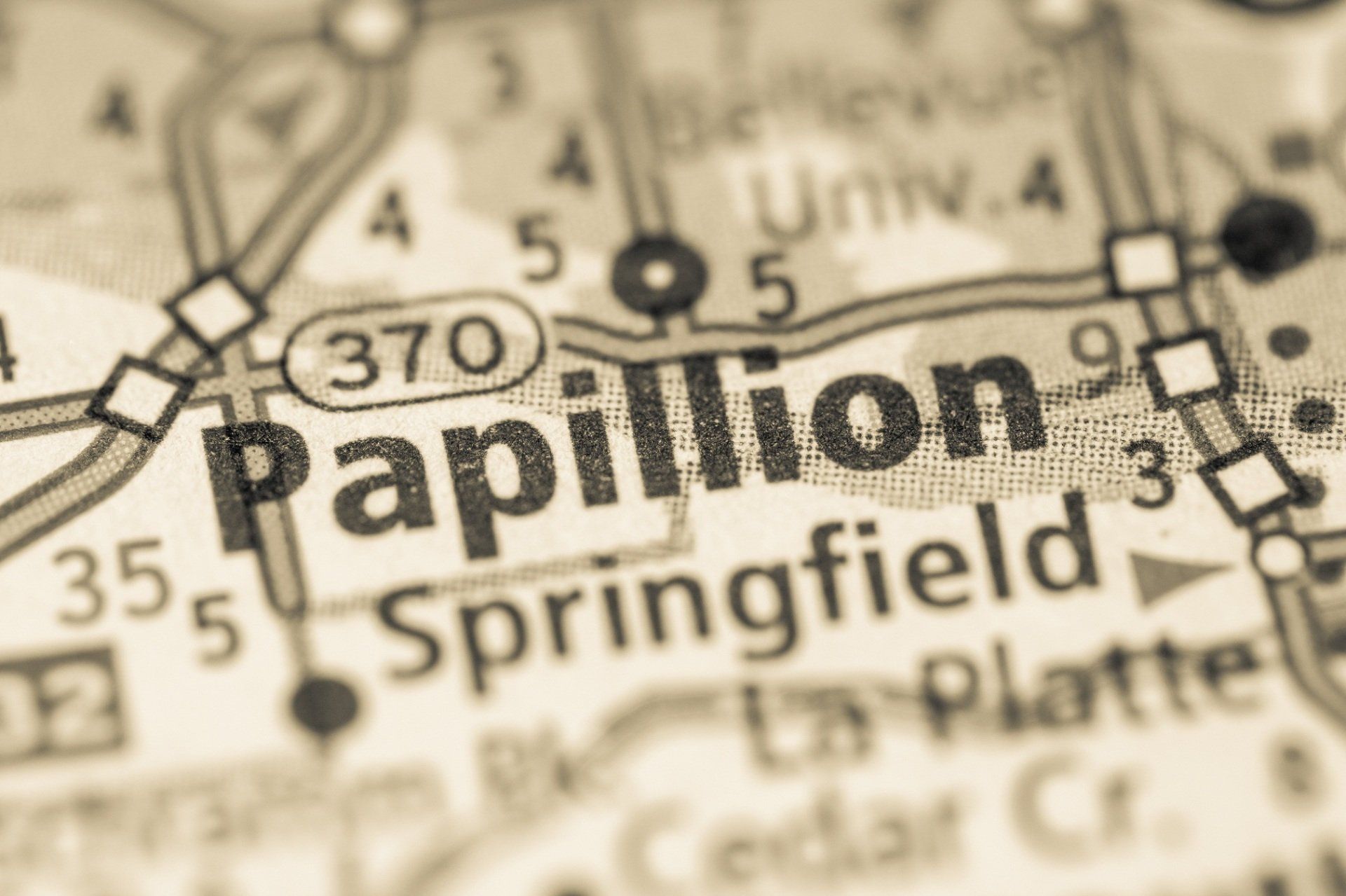 A map showing the location of papillion springfield