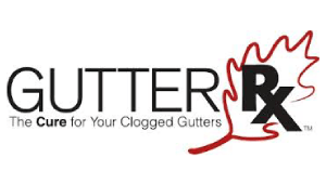 A logo for gutter rx the cure for your clogged gutters