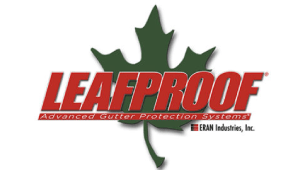 Leafproof advanced gutter protection systems logo with a maple leaf