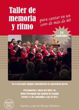 Cartel del taller: “Memoria y Ritmo” para cantar en coro para mayores de 60 años, 14 de septiembre.