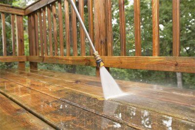 decking being jet washed