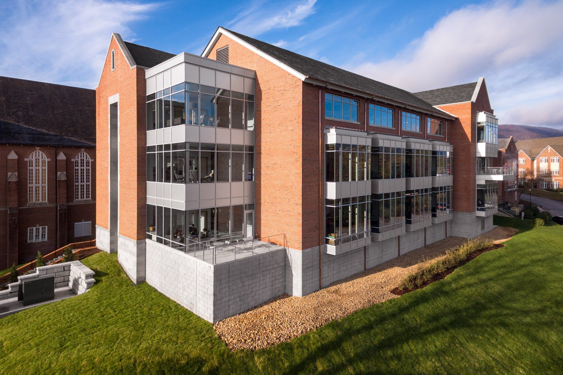 A large brick building with a lot of windows
