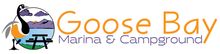 The logo for goose bay marina and campground