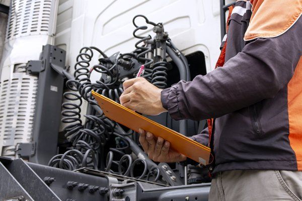 Professional mechanic doing truck inspection — Valley City, ND — Quality Alignment & Brake Center Professional mechanic doing truck inspection — Valley City, ND — Quality Alignment & Brake Center