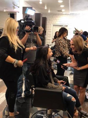 Customer with Cameraman and Interviewer — Scottsdale, AZ — XanderLyn Salon Customer with Cameraman and Interviewer — Scottsdale, AZ — XanderLyn Salon