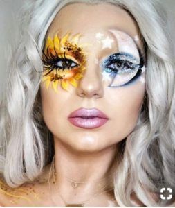 Beautiful Woman with Sun and Moon Makeup — Scottsdale, AZ — XanderLyn Salon Beautiful Woman with Sun and Moon Makeup — Scottsdale, AZ — XanderLyn Salon