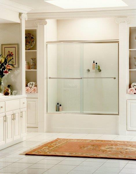 Luxurious Bathroom — Feminine Styled Bathroom with Glass Doors in Opelika, AL