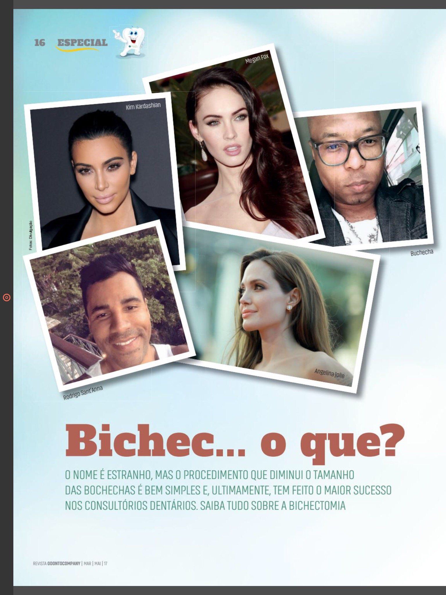 Página de revista com fotos de Kim Kardashian, Megan Fox e outras, perguntando 