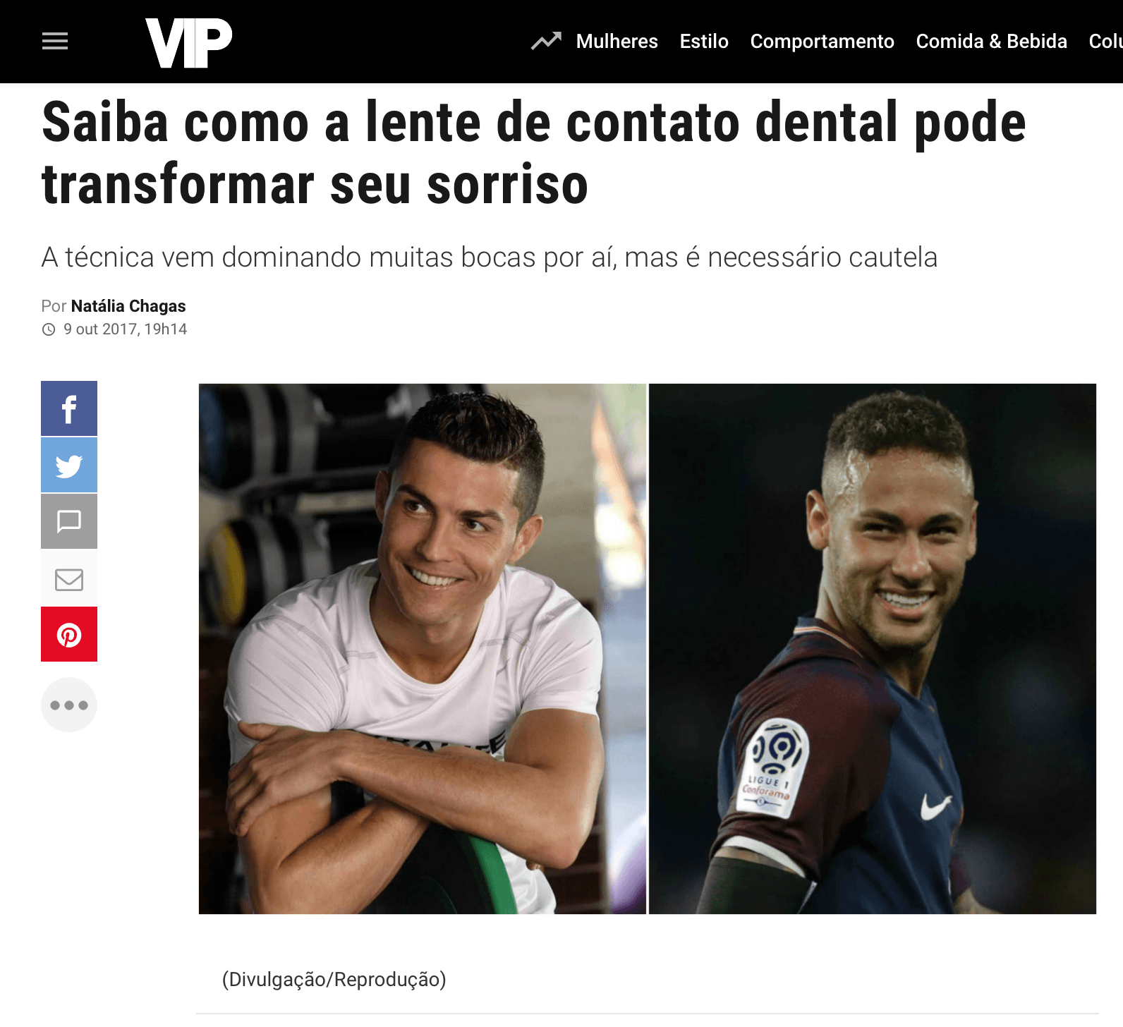 Articolo sulle faccette dentali, con i sorrisi di Cristiano Ronaldo e Neymar.