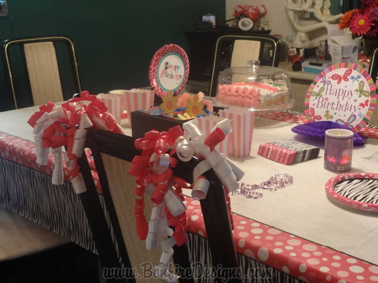 Birthday party napkins, plates and tablecloths