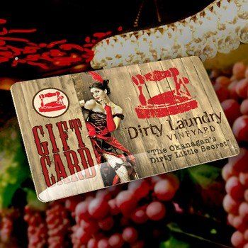 A gift card for dirty laundry vineyard with a woman on it