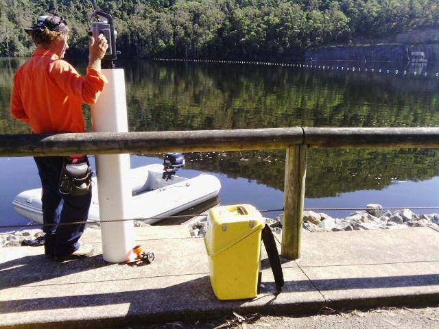surveying at lake