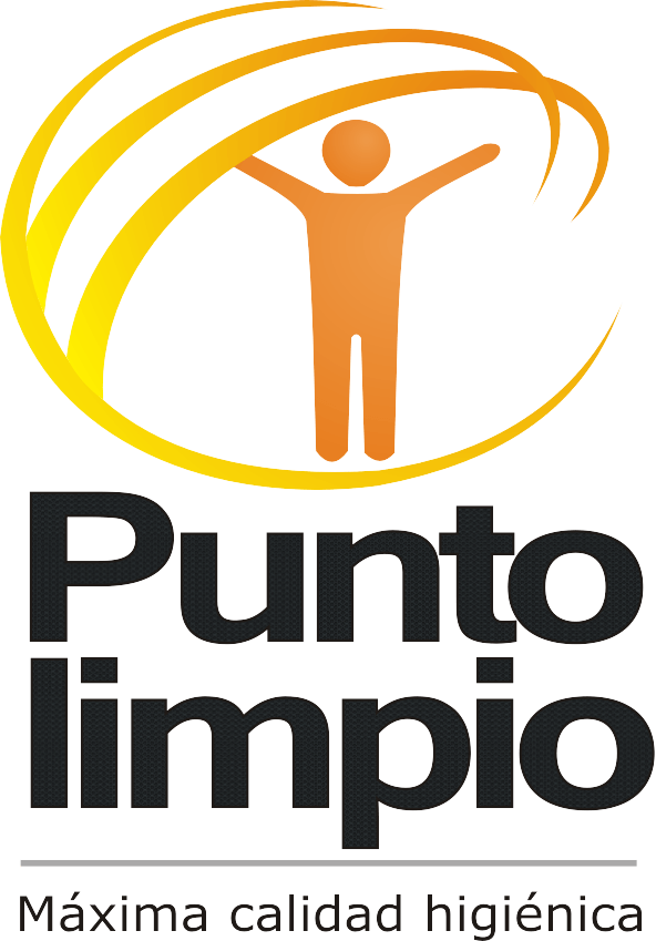Logo de Punto limpio con figura naranja y círculos amarillos, texto “Máxima calidad higiénica”