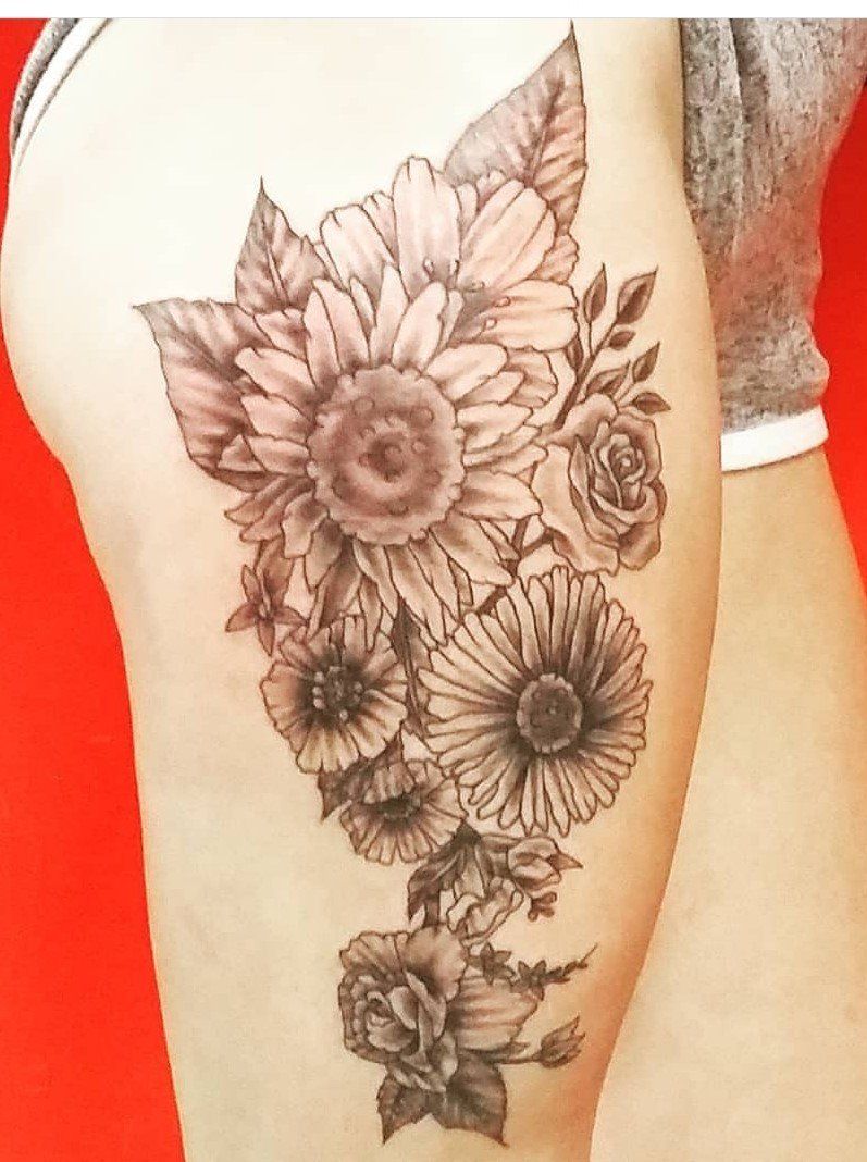 Jess Thigh Flowers — San Antonio, TX — Skin Graphics Tattoos & Body Piercing