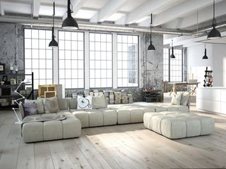 3D rendering of living room in a loft