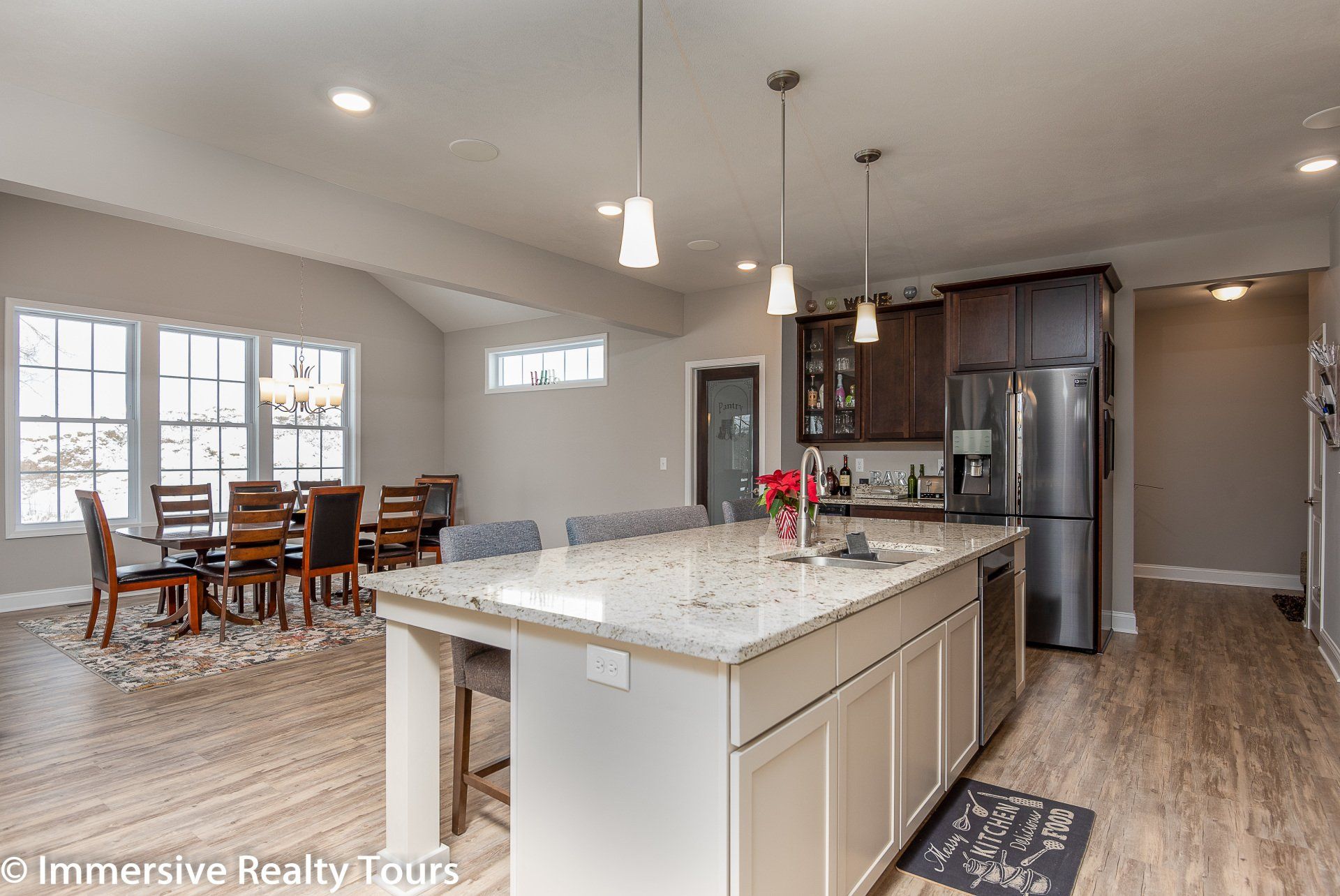 Kitchen with Island and  Dining Room in Background